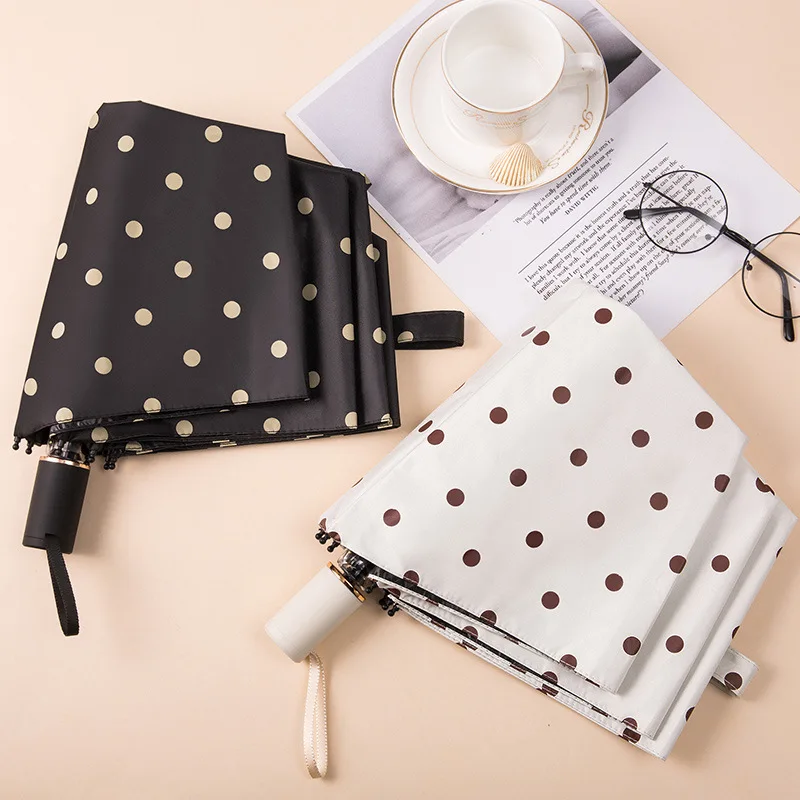 

Creative Fashion Polka Dot All-Weather Umbrella Dual Purpose Parasol Three Fold Folding Hipster Parasol Customizable Wholesale