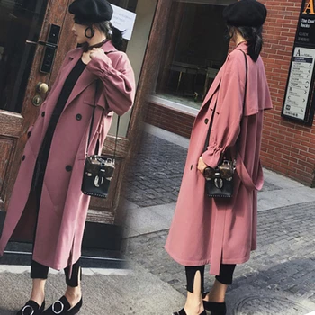 

2020 Spring Autumn Korea Style Vintage Loose Long Trench coat Women Double Breasted Windbreaker Casual Clothing Female FY54