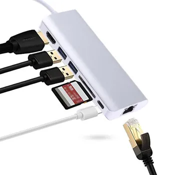 

best selling 2019 products 6 In 1 USB Type C Hub Hdmi 4K USB C Hub To Gigabit Ethernet Rj45 Lan Adapter for wearable devices