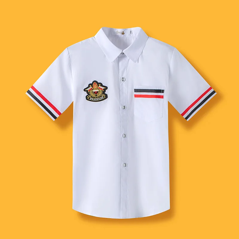 

Boys Girls Summer White 100% Cotton Shirt School Kids Formal Performance Blouse Photograph T Shirt For Boys Teenager JK Shirt