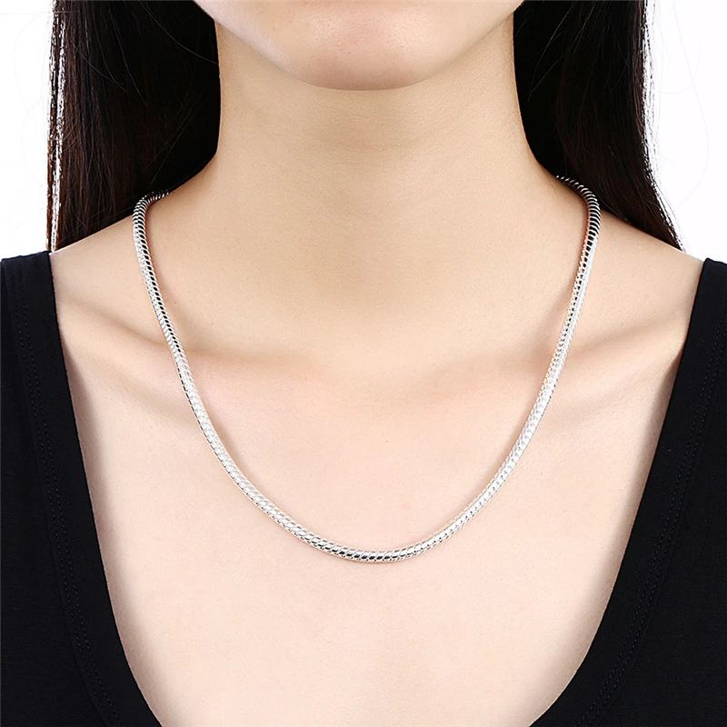 silver necklace 16/18/20/24/22/24/26/30 Inch 3mm Snake Chain For Woman Man