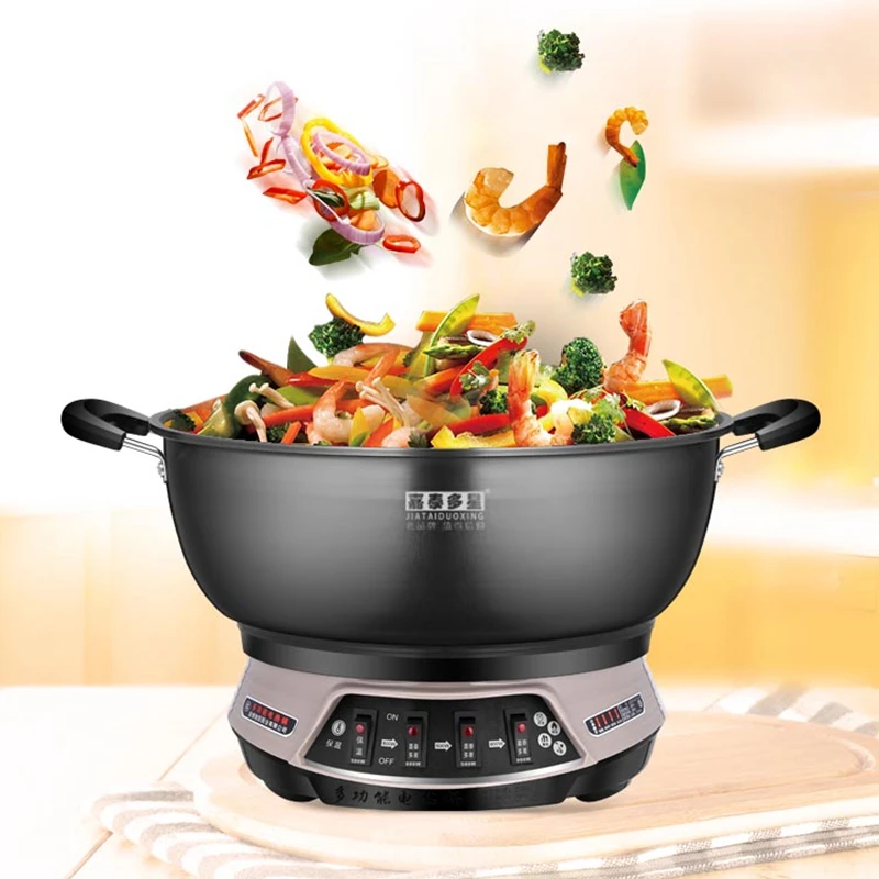 

Cast Iron Electric Wok Electric Hot Pot Wok Electric Frying Cooking Rice Steaming Stew Multi-function Household Electric Cooker