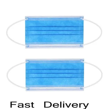 

100 PCS Disposable Face Masks Breathable Printing Dust-proof 3 Layers Blue Mask Protection Masks Disposable Face Masks Elastic