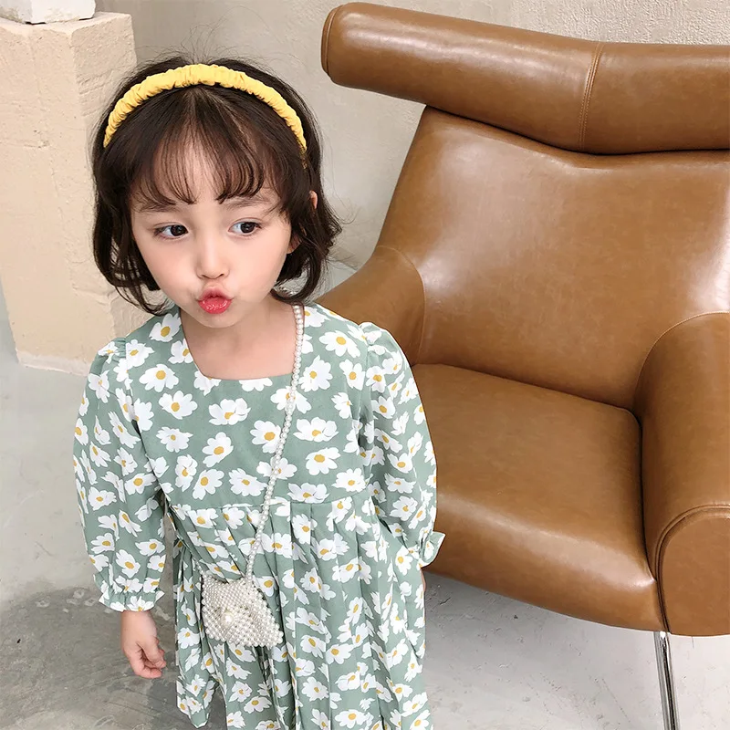 Детское платье для девочек 2020 осеннее Новое квадратное с воротником шифоновое