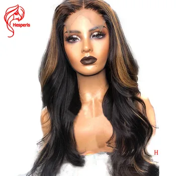 

Hesperis Brazilian Remy Hair 13x6 Lace Front Wig Wavy Ombre Blonde Highlights Colored 130% Density Middle Part Pre Plucked