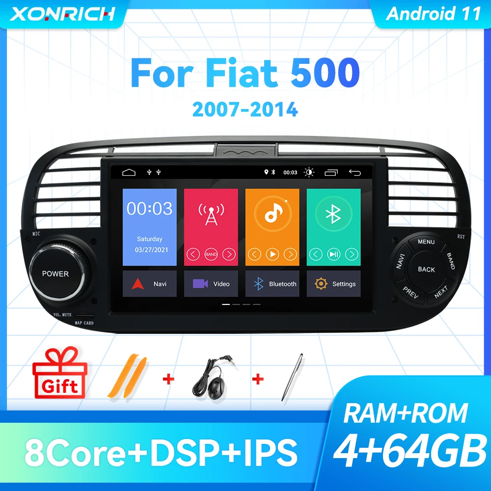 Radio de coche Android 10.0 Sat Navi Fiat 500 WiFi BT OBD DVB-T2 DAB-In DSP CarPlay 