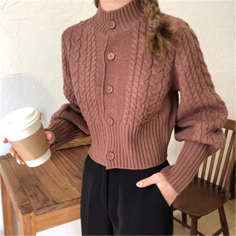 

RUGOD Ins Koreanstyle Twist Single-breasted Knitted Cardigans for Ladies O-neck Female Outwear Elegant Chic Women's Outfit