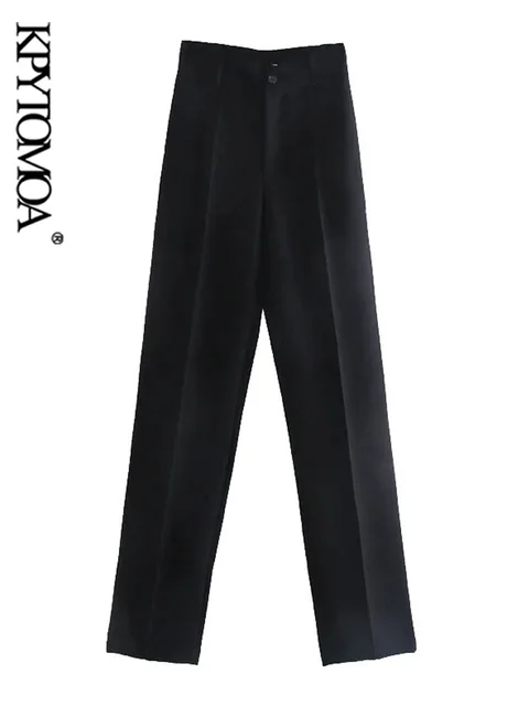 KPYTOMOA Women 2021 Chic Fashion Office Wear Solid Straight Pants Vintage High Waist Zipper Fly Female Trousers Mujer 4