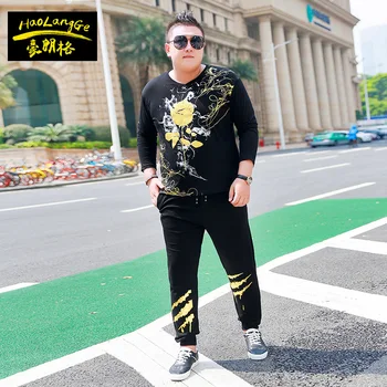 

Plus Fat Increase Men Leisure Time Shipment Move Clothing Suit Male Autumn Two-piece Set Big Code T-shirt Fat Man Fat Man Fat
