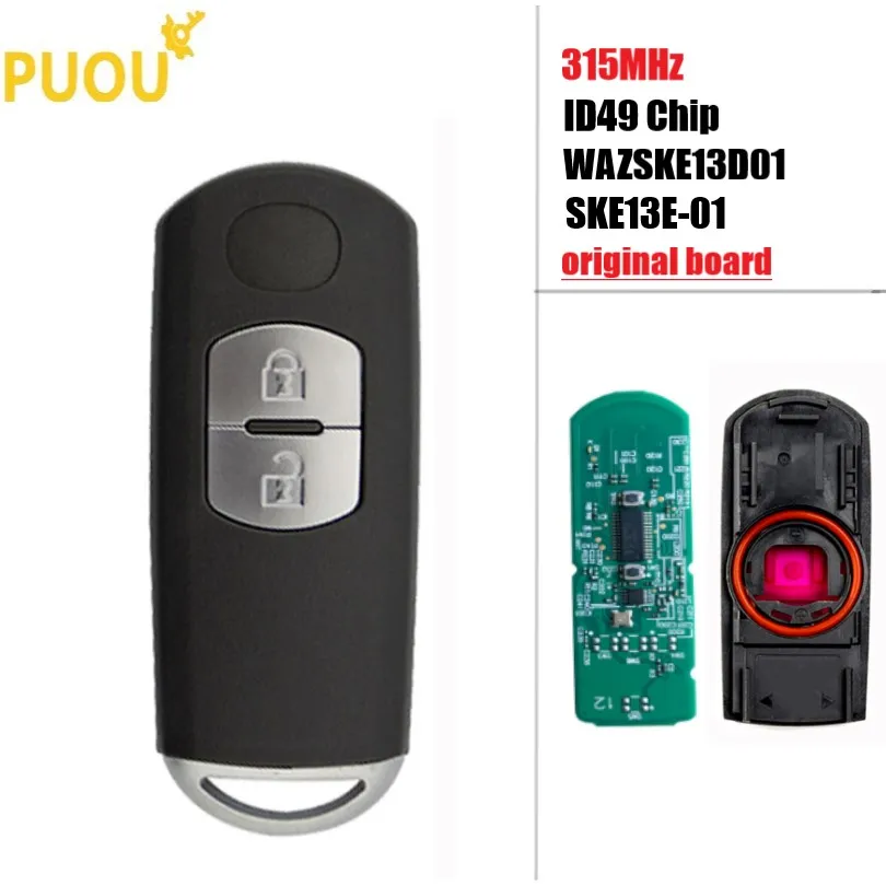 2 button Car Remote Smart Key for MAZDA CX-3 CX-5 Axela Atenza Model SKE13E-01 315MHz ID49 PCF7953 original board | Автомобили и