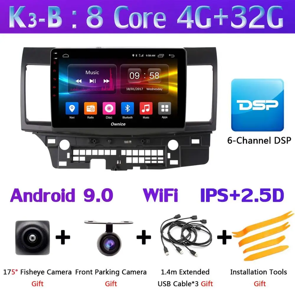 K3-B 360 ° панорамный AHD DVR 4G Android 9,0 8Core 4+ 64G SPDIF DSP CarPlay Автомобильный мультимедийный для Mitsubishi Lancer EX 10 CY 2010- gps - Цвет: K3-B
