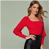SHEIN Solid Leg-of-mutton Sleeve Top Slim Fitted Tee Autumn Scoop Neck Solid Office Ladies Elegant T-shirts