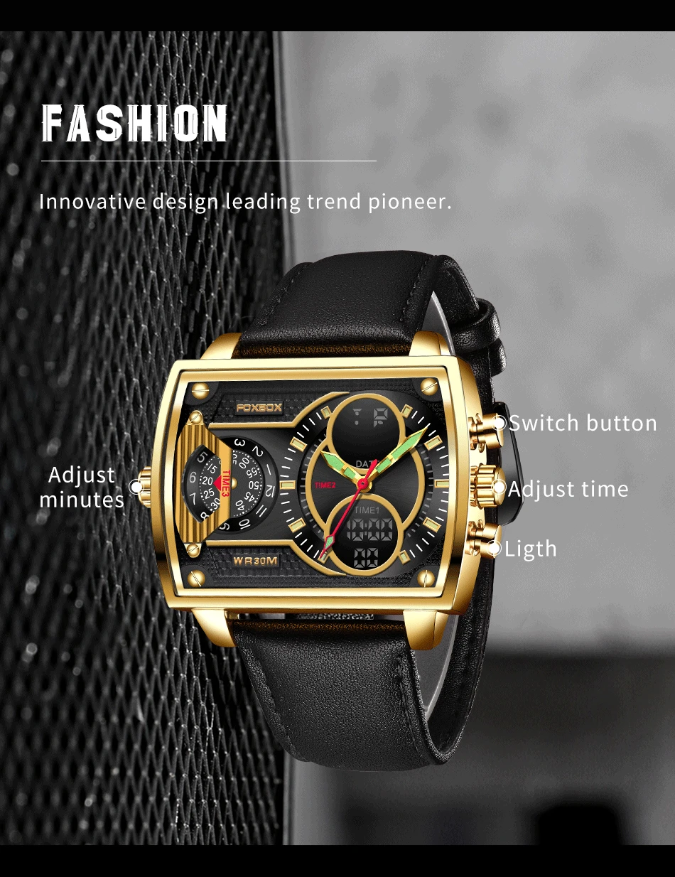 2022 FOXBOX Men Watches Top Brand Luxury Hollow Square Sport Watch For Men Fashion Leather Belt Quartz WristWatch Reloj Hombre