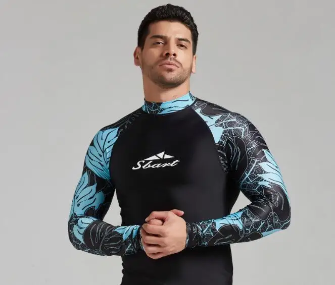 Sbart мужской длинный рукав UPF 50+ Baselayer скины Производительность Fit облегающий спортивный топ черный большой размер