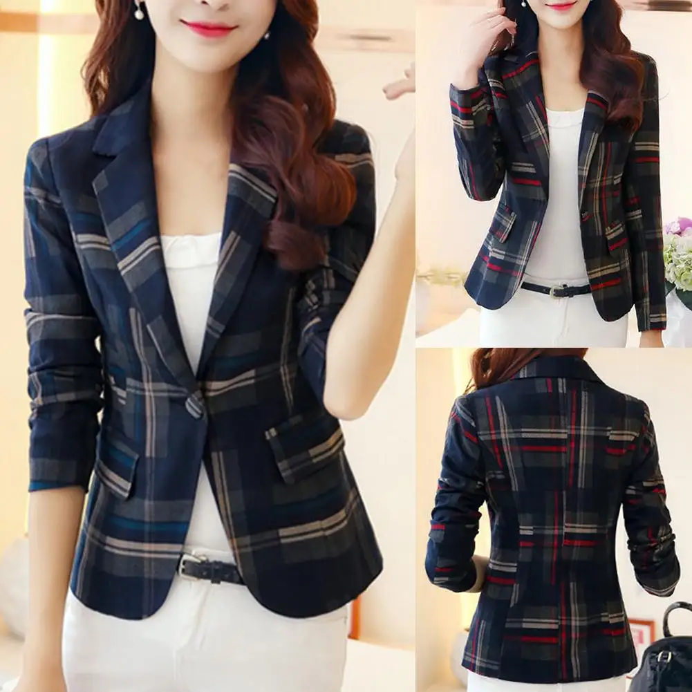 

Women Slim Fit Casual Ladies Blazer Business Suit Outwear Women Plaid Print Jacket Suit Long Sleeve Slim Fit Blaze Outwear Autum