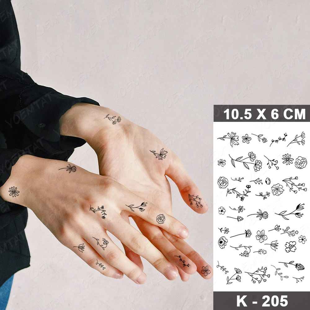 Waterproof Temporary Tattoo Sticker Small Simple Line Flower Flash Tatoo Cute Leaf Finger Wrist Fake Tatto For  Body Art Women