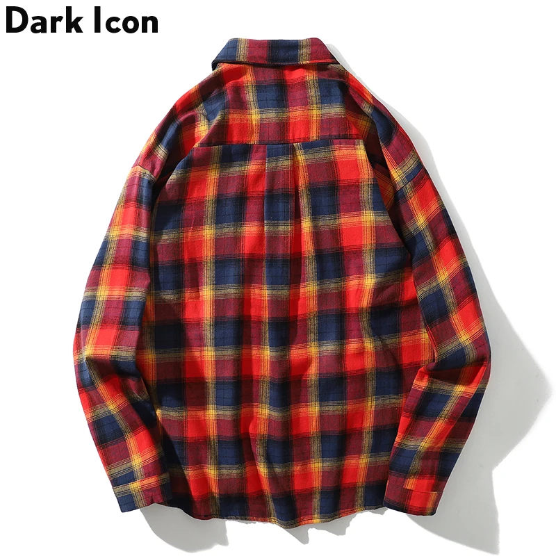 Koop Dark Icoon Turn Down Kraag Flanel Plaid Sihrt Mannen Mode Hip Hop Shirt 2019 Zomer Straat Lange Mouwen Shirts streetwear