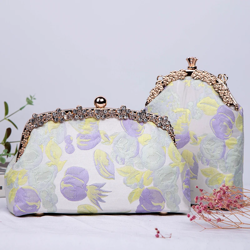 2021 New Arrival Floral Luxury Diamond Vintage Handmade Fabric Needlework Material Kit Set Mouth Gold Brand Frame Women Handbag