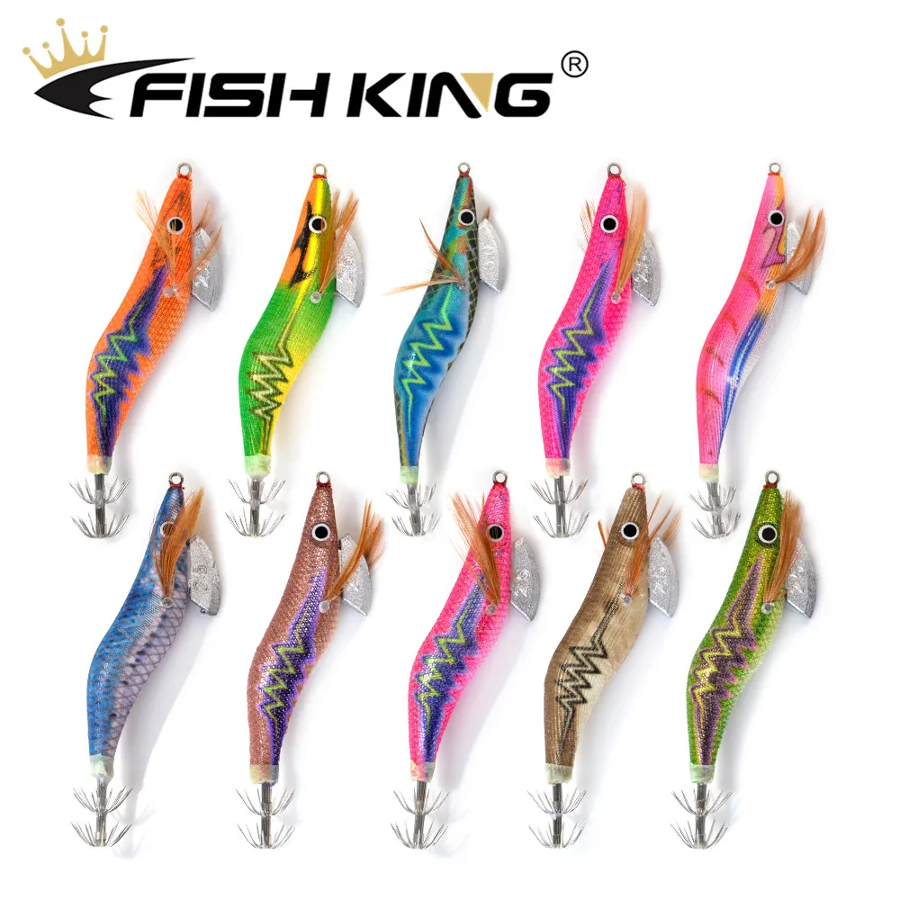 FISH KING Fishing Lure Lead Sinker 2g#2.5g#3g#3.5g# Squid Hook Jigs Octopus Cuttlefish Shrimp Baits 3D Eyes Luminous Lures