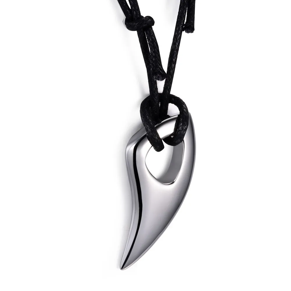 

Stainless Steel for Men Gothic Wolf Teeth Pendant Adjustable Black Leather Cord Necklace