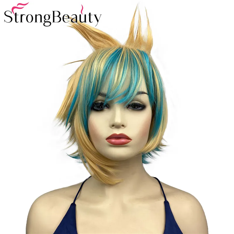 StrongBeauty короткие прямые игры без жизни Сора Косплэй парики цвет желтый синий
