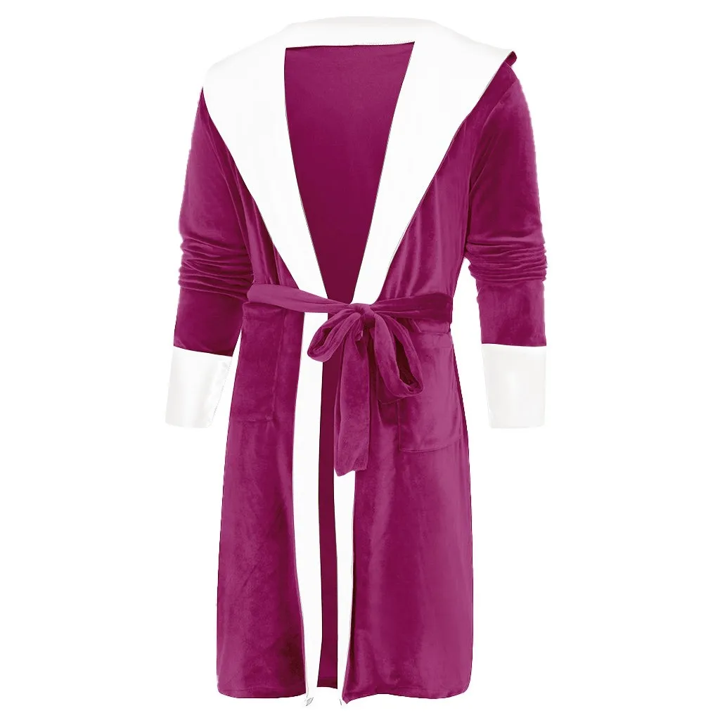 Winter Plush Lengthened Shawl Soft Bathrobe With Hood Women Nightgown Home Clothes Warm Bath Robes Dressing Gowns Robe Coat 12.5