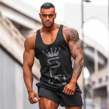 Мужская летняя майка с бретелями без рукавов, Хлопковая мужская модная повседневная одежда для спортзала, бодибилдинг, майка для фитнеса