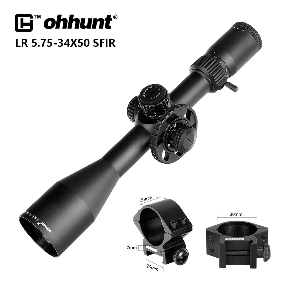 Ohhunt LR 5.75-34x50 SFIR охотничий прицел Mil Dot стекло травленая сетка Красное освещение боковая параллакса башенки Блокировка сброса прицел - Цвет: Low Picatinny Rings