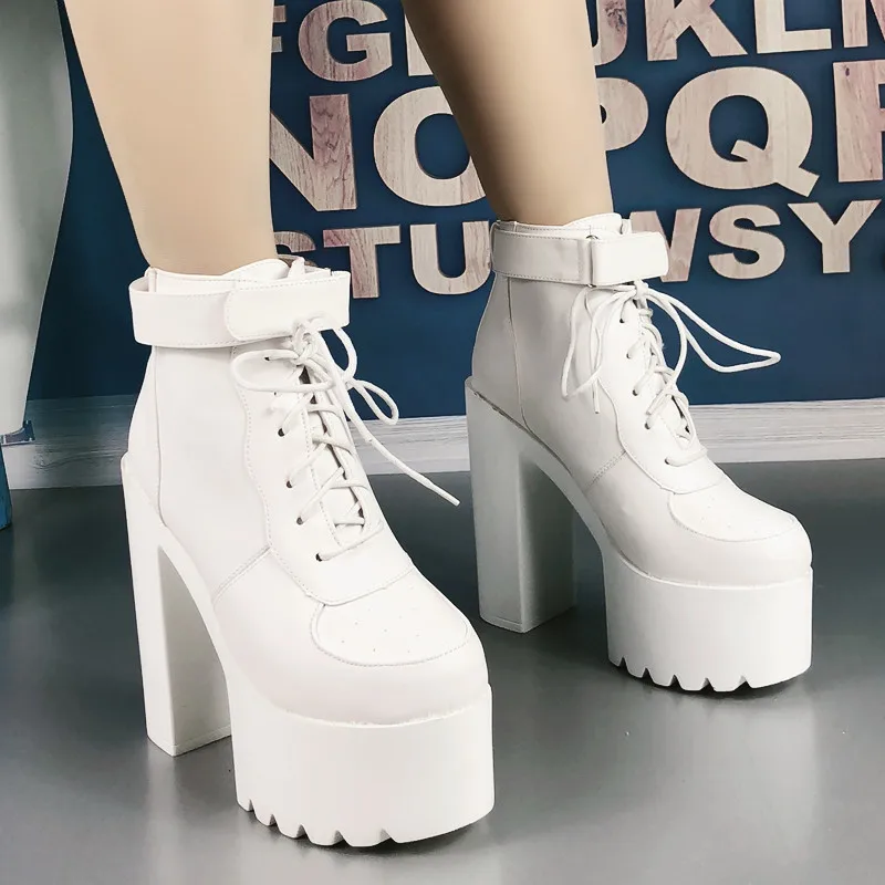 

Sexy Ankle Boots Fall Thick with Waterproof Platform High Heels Fashion Martin Boots British Style Short Boots 15cm Womens Boots