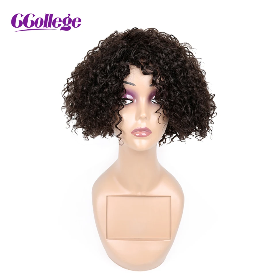 

Curly Human Hair Short Wigs For Black Women 130% Density Brazilian Non-Remy Hair Color #2 Or #30 Brazilian Hair Wig