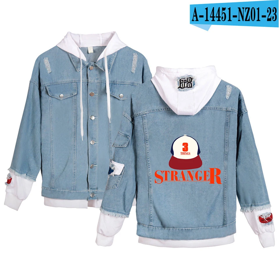 Light blue and white Странные вещи, кофта с капюшоном из джинсовой ткани, Мужская/Женская толстовка,, повседневная Harajuku, горячая американская драма, странные вещи, джинсовые куртки, пальто - Цвет: Light blue and white