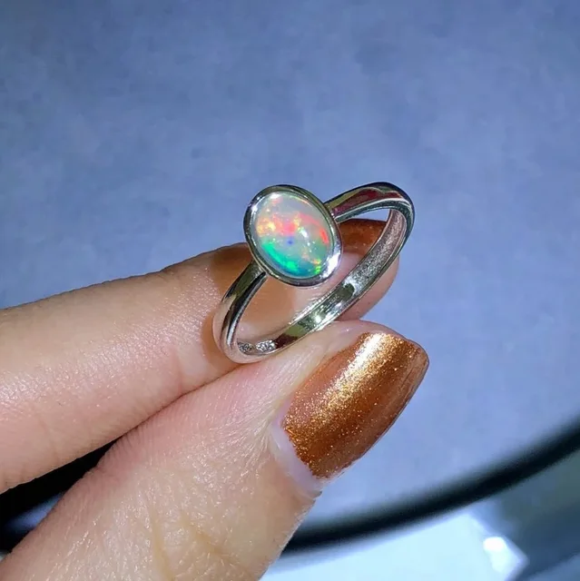 opal stone ring 5*7mm natural Australian opal gemstone silver ring 925 silver opal ring for lady|Rings| - AliExpress