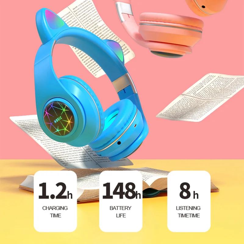 Kids LED Cat Ear Headphone Noise Cancelling Earphone Bluetooth 5 0 Adults Kids Flash Headset Support TF Card 3 5mm Plug With Mic