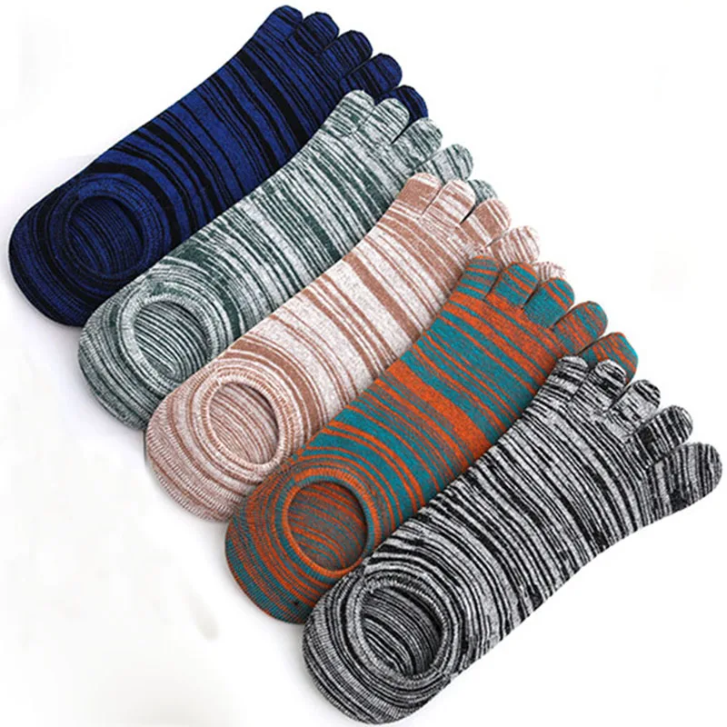 5 Pairs Man Invisible Boat Socks with Toes Retro Cotton Breathable Deodorant Low Cut Non-Slip 5 Finger Socks Harajuku Fashions