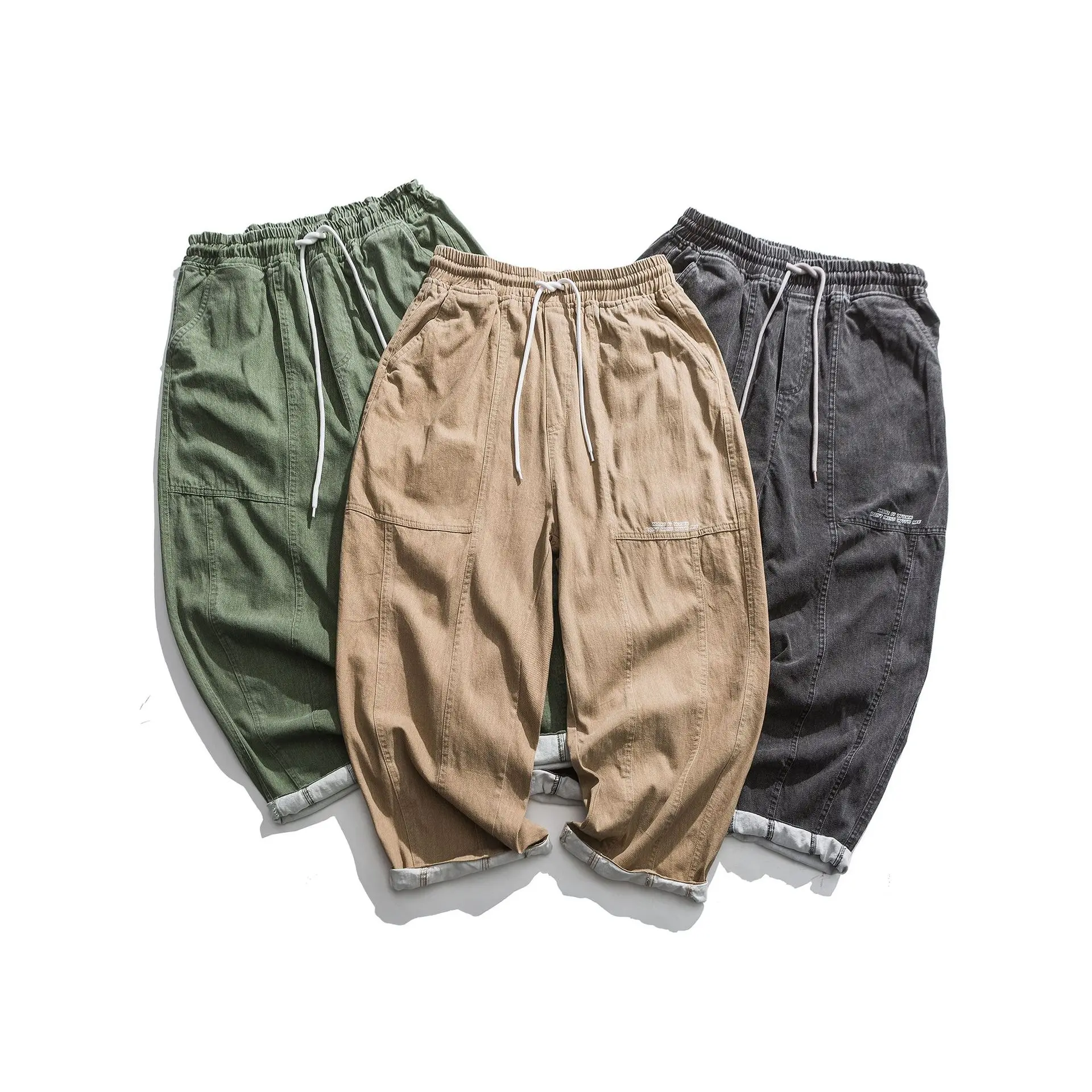 

City Where the Product 2020 Spring New Style Men Origional Japanese-style Solid Color Lace-up Casual Pants Loose-Fit Popular Bra