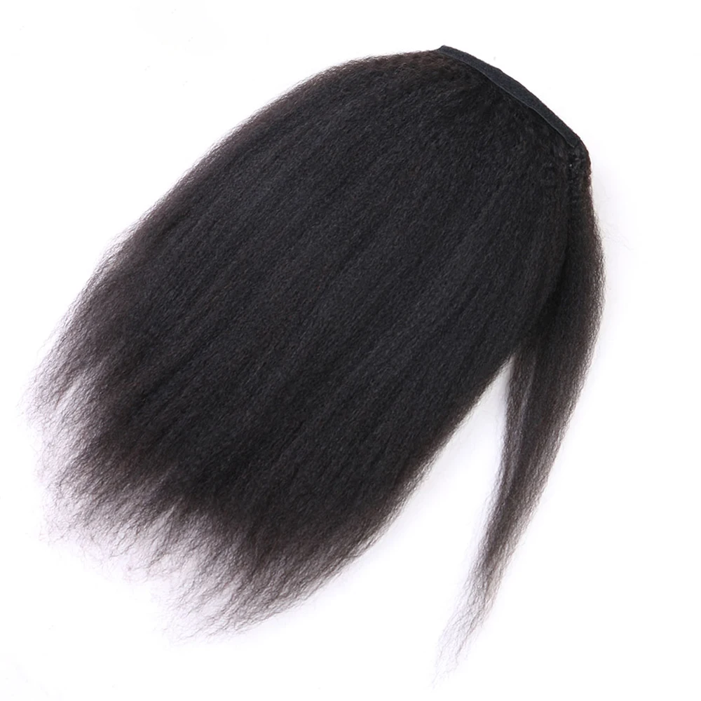 Rabo de Cavalo Grampo de Extensão do Cabelo para as Mulheres Brasileiro em Extensões Kinky Reta Cabelo Humano Grampo Cor Natural Remy 2 Pentes 2 Apliques e perucas