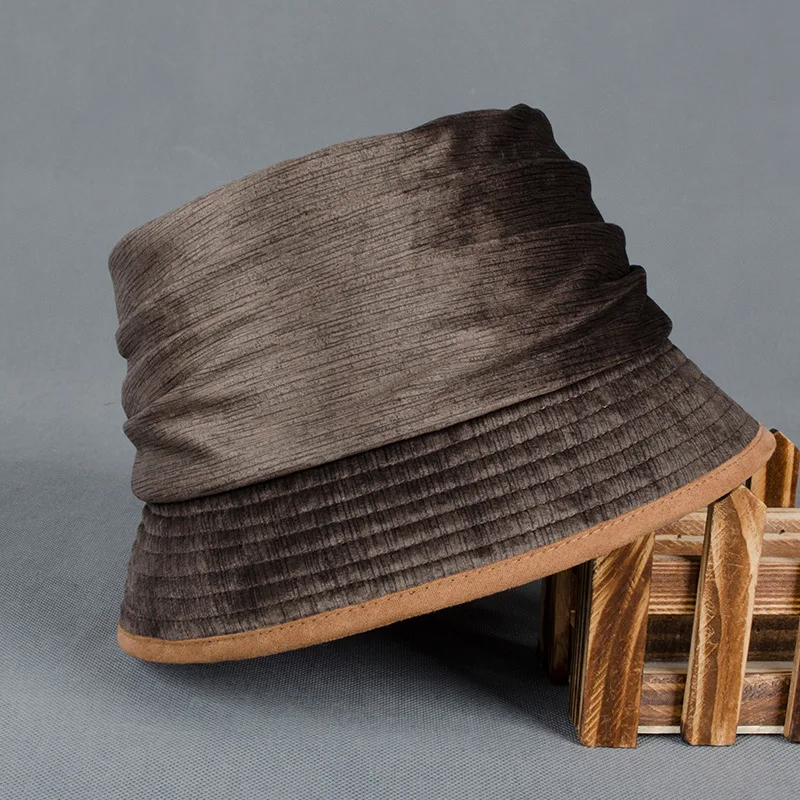 

2019 Female Winter Top Grade Hats Mum Comfortable Fashion Hats Lady Restore Velvet Short Brim Bucket Hats 56-58cm