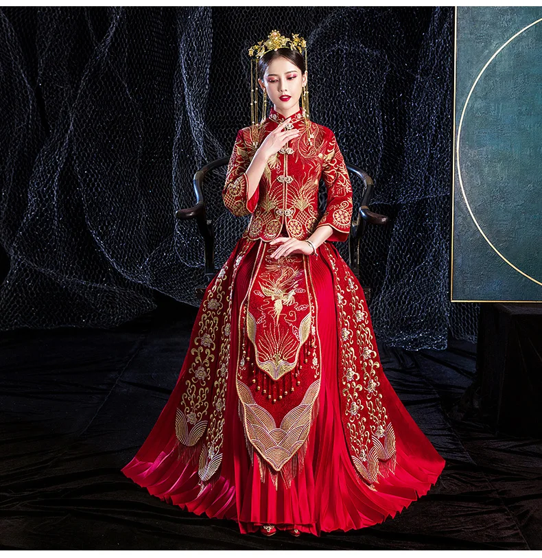 Qipao платье Cheongsam китайское красное платье Xinniangfu Jiayi женское платье