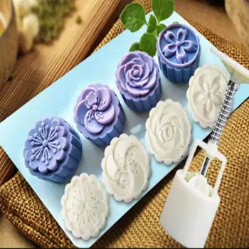 

4 Style 5pcs Round Flower Mooncake Mold Set 50g Mid Autumn Festival DIY Hand Pressure Fondant Moon Cake Mould Decoration Tool