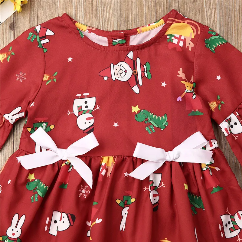 Г. Детское платье принцессы на Рождество в стиле ретро для маленьких девочек вечерние платья с рукавами-фонариками и кружевным бантом с принтом Санта-Клауса От 0 до 4 лет