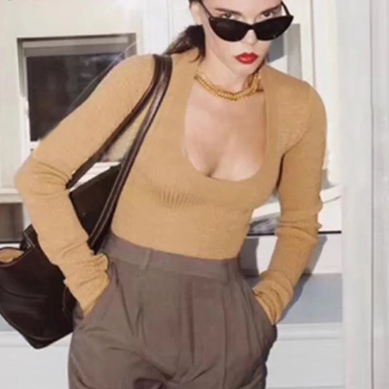 

DEAT 2020 new spring fashion women clothes deep low bust full sleeves high quality knitting pullover sweater WK31901L