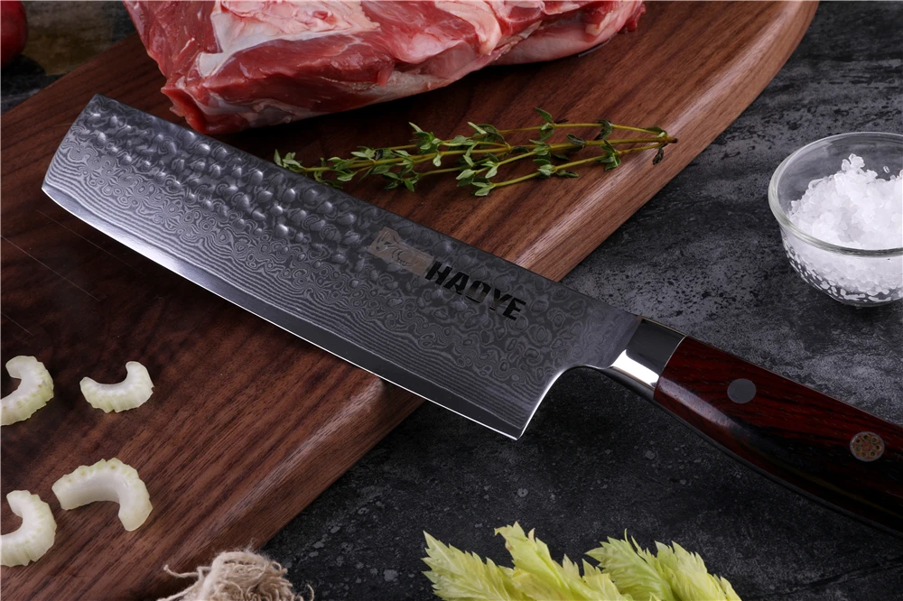 7 дюймов Дамасская сталь nakiri японские Профессиональные Кухонные ножи для овощей мясо отбивной острым широким лезвием с ручкой из палисандра