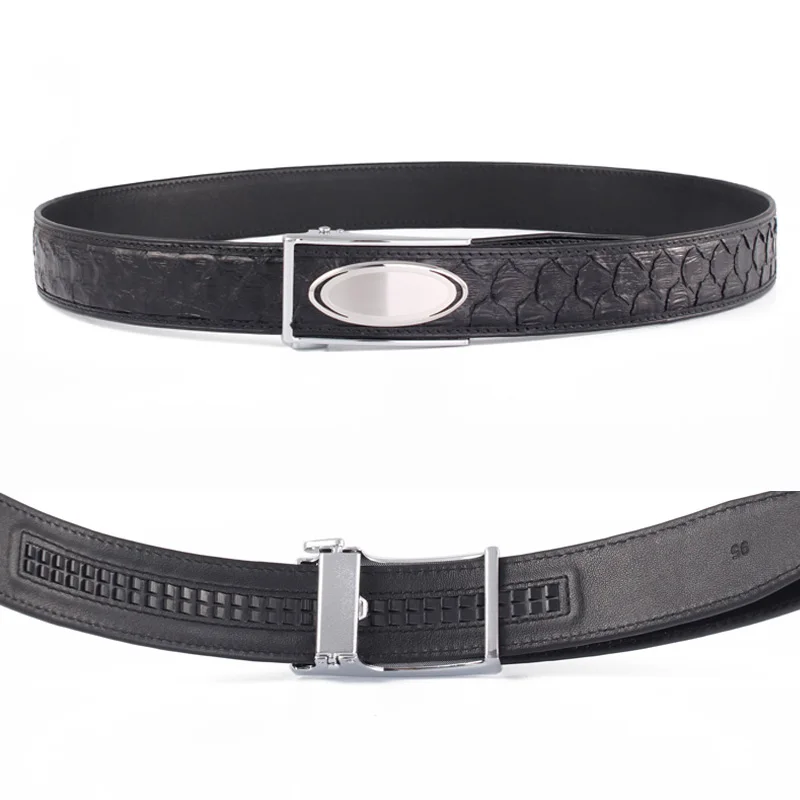 McParko Automatic Buckle Belt Men Genuine Leather Python Men Belt Waist Straps Business Snakeskin Leather Suit Belts 3.4cm Black