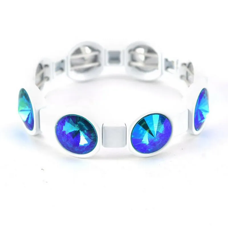 7 crystal 14mm white Rainbery ручной работы Многоцветный на заказ живопись Большой Эластичный браслет со стразами эмаль стрейч стекло браслет из бисера браслет для женщин - Окраска металла: 7 crystal 14mm white