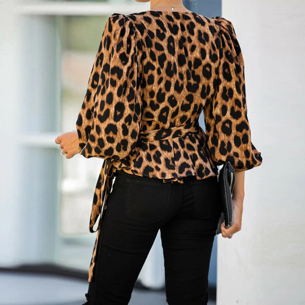 Женская блузка с леопардовым принтом новинка 2020 летняя модная женская рубашка v