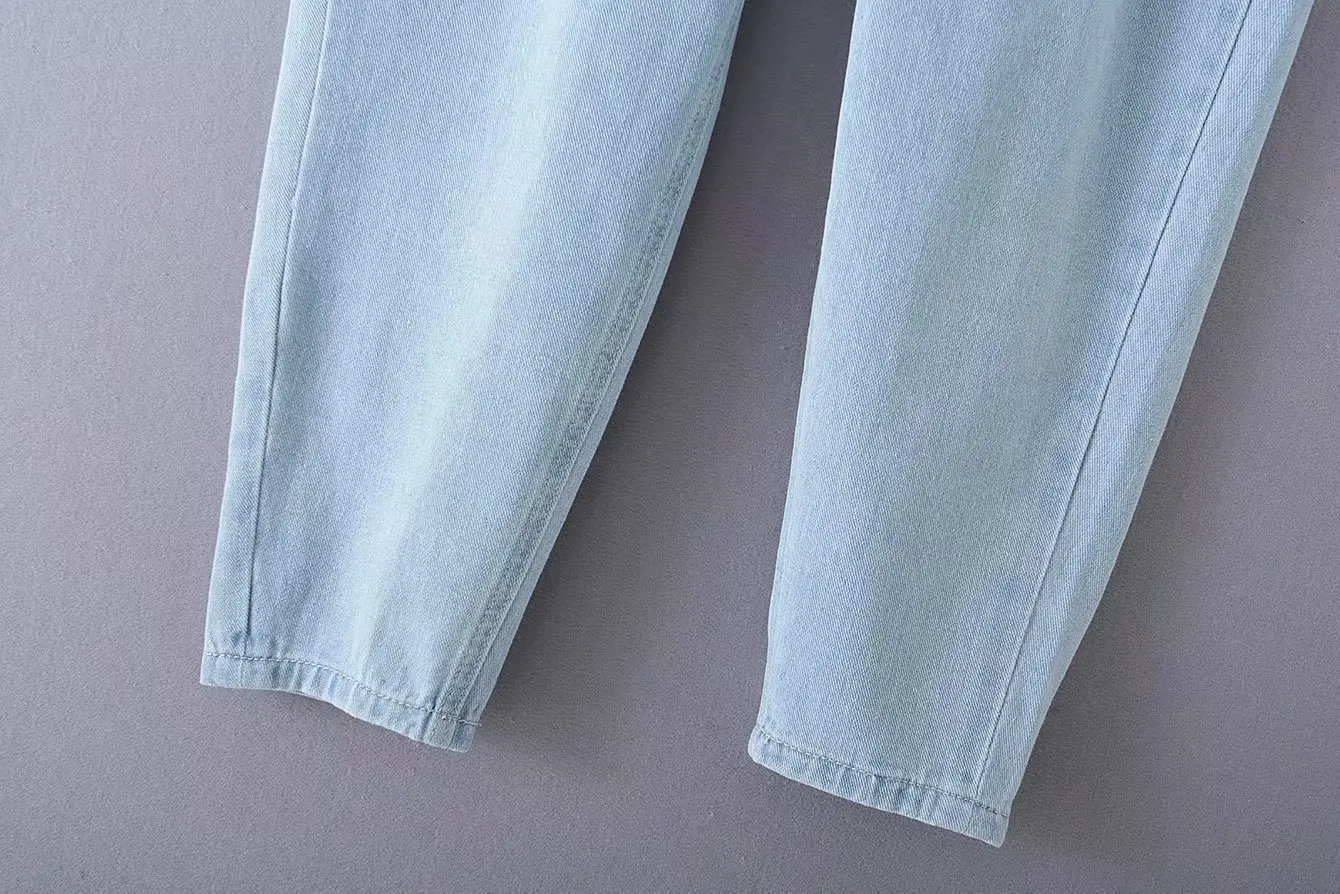 Женские винтажные джинсы бумажная сумка с высокой талией с карманами на молнии стильные женские шикарные Ретро Брюки Панталоны