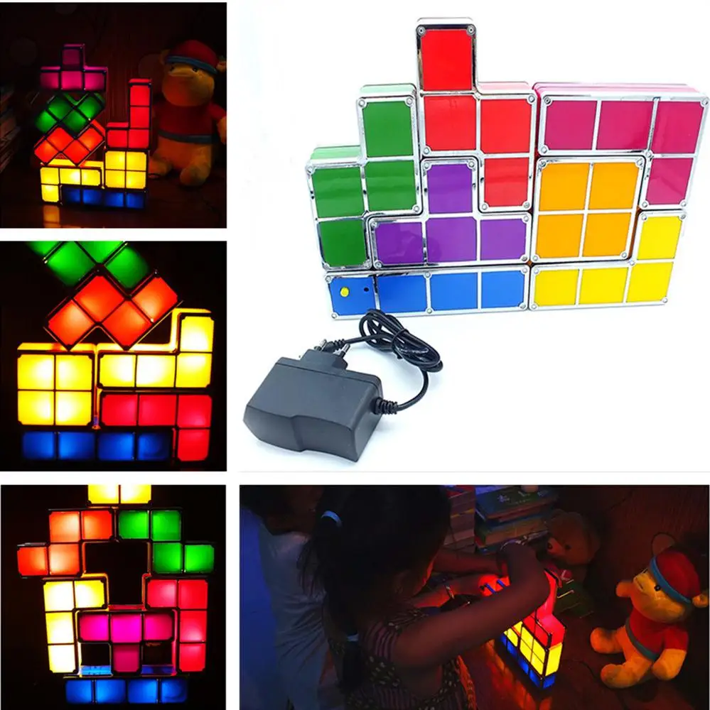  DIY Tetris Puzzle Light Stackable LED Desk Lamp Constructible Block Night Light 3D Retro Game Tower - 4000106490522