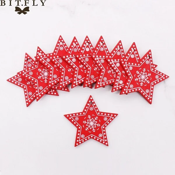 Red Star A 10 шт. Рождественская Красная белая деревянная Снежинка Рождественская елка Сердце Звезда вечерние украшения подвеска для изготовления дома DIY Подвесной деревянный орнамент - Цвет: Red Star A