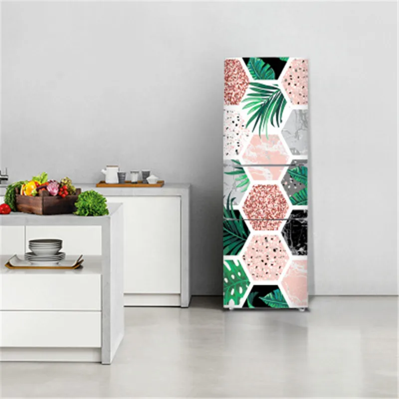 

Nordic Tree Leaves Door Stickers Hexagon Marble Kitchen Fridge Sticker Living Room Kids Bedroom Mural Decals Decoration Stickers