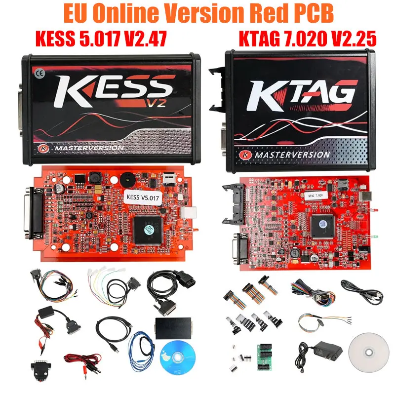 KESSV2 KESS V2 V5.017 ЕС красный V2.47/V2.23 ECM Титан KTAG V7.020 4 светодиодный онлайн мастер-версия ECU OBD2 автомобильный/Грузовик программист
